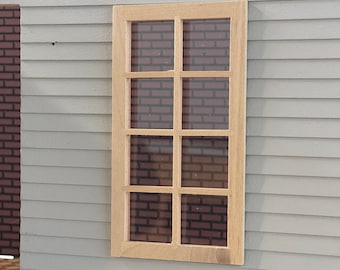 1" Scale Dollhouse Window Panel with Inner Side Jambs , Unfinished Standard 4 x 2 Window Frame - I021