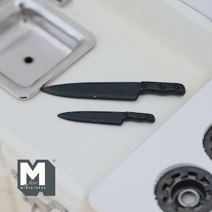 Dollhouse Supplies Kitchen Knifes Set of 2 1:12 Scale Miniature Knifes Set of 2 (dull knife not real) (black) - F073
