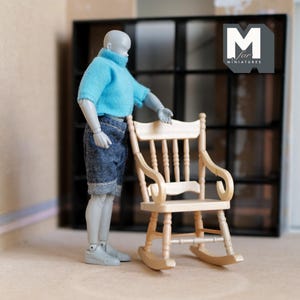 Dollhouse Supplies Rocking Chair 1:12 Scale Miniature Furniture Rocker 3-11/16 inch tall (wood) (pine) - i036