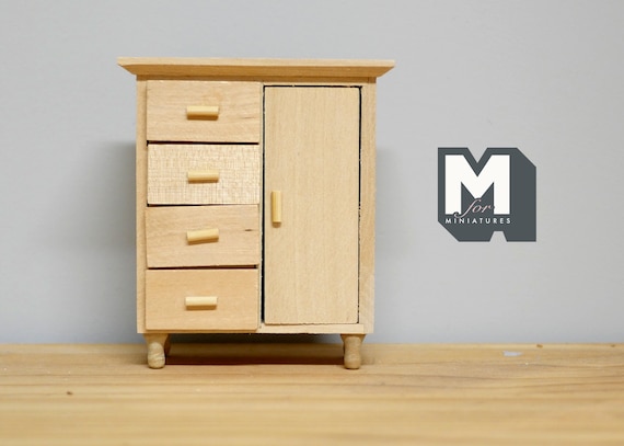 Dollhouse Supplies unpainted unfinished wooden dresser dolls house 1 12th scale miniature storage wooden bedroom closet -H014
