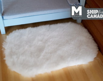 Dollhouse Miniature Faux Sheepskin Small Area Rug (white) - H049