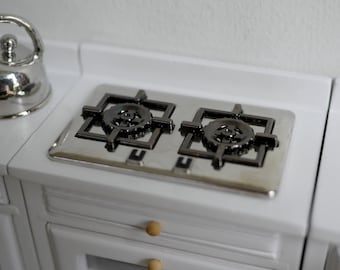 1:12 Dollhouse Supplies kitchen appliance metal miniature kitchen top stove with 2 burner heads and support rings (no cabinet) C081