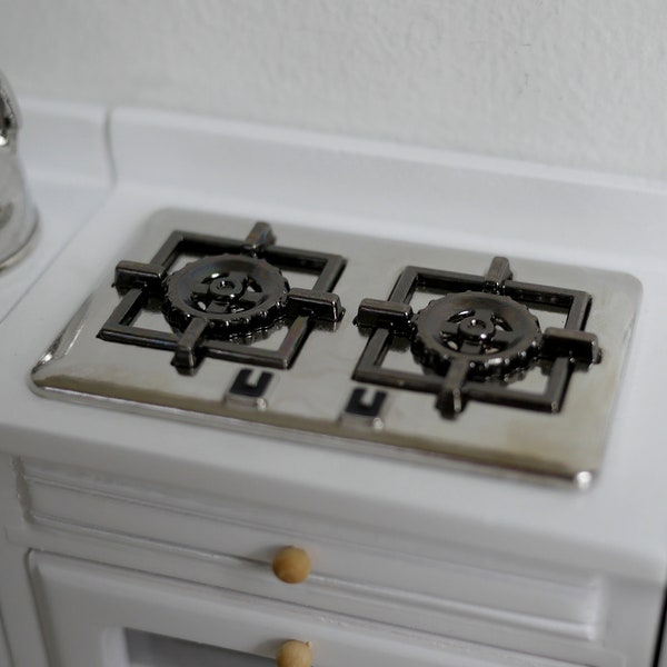 1:12 Dollhouse kitchen appliance metal miniature kitchen top stove with 2 burner heads and support rings (no cabinet) C081