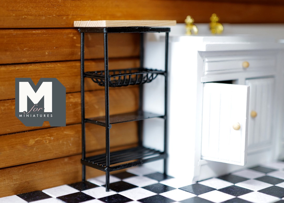 Dollhouse Supplies Miniature Metal White Kitchen Storage Rack ...