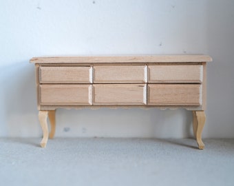 1:12 Dollhouse furniture miniature unfinished, unpainted wooden chest / foyer table with 6 drawers