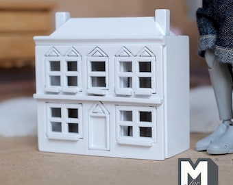 Dollhouse Miniature 1:144 Scale White House in a House Georgian Hobby House 2-5/8 inch tall (wood) - C023