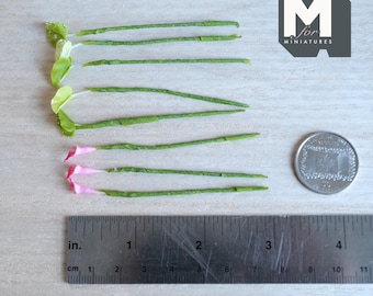 1:12 Scale Miniature Pink Calla Lily Flower Stems with Leaves, Set of 8, 2-3/4 inch long, DIY Dollhouse Supply