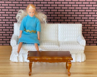 Dollhouse Supplies Couch miniature 3-seat 1:12 scale fabric sofa and coffee table set of 2 - K031