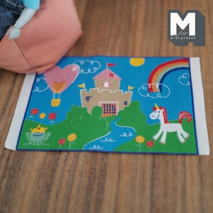 Dollhouse Supplies Miniature Castle Rainbow Unicorn Balloon Print Play Mat 1:12 Scale - Z10