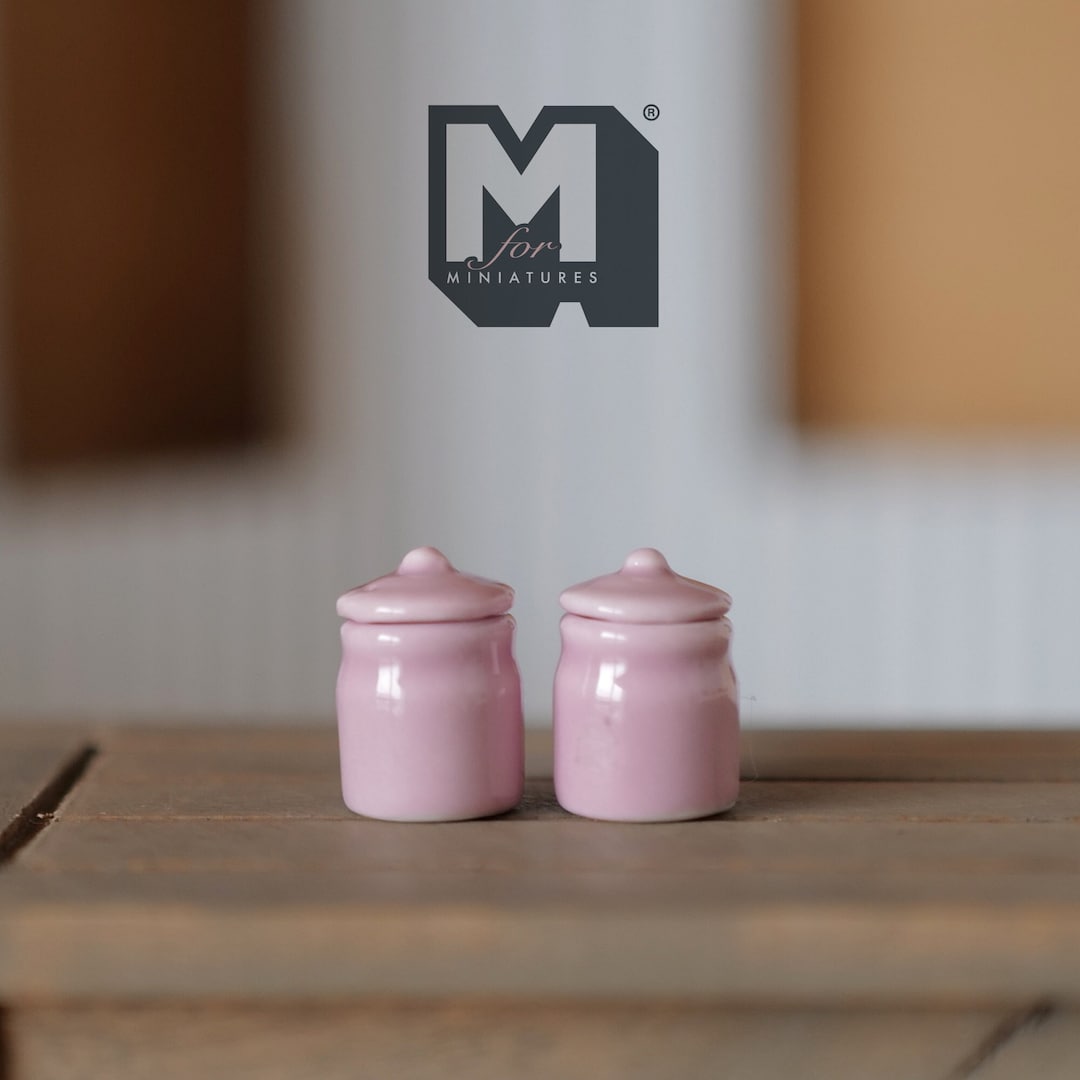 Miniature Ceramic Jars and Lids 1:12 Scale Dollhouse Kitchen