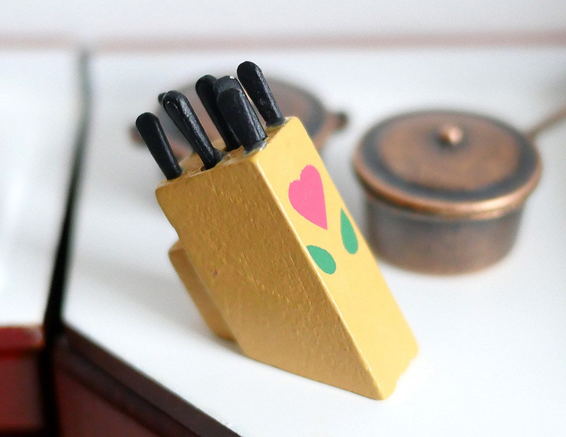 Dollhouse Miniature Kitchen Knife Holder 1 12 Scale Knife Set Etsy