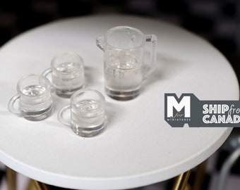 1:12 Dollhouse Miniature Water Jar with Ice and 3 Glasses Water with Ice / miniature beverage fountain drink - E016