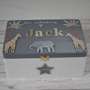 Personalised Wooden baby keepsake box, Jungle design Memory Box, Time capsule box, Keepsake Box, Children's Memory Box, The Adventures of, image 5