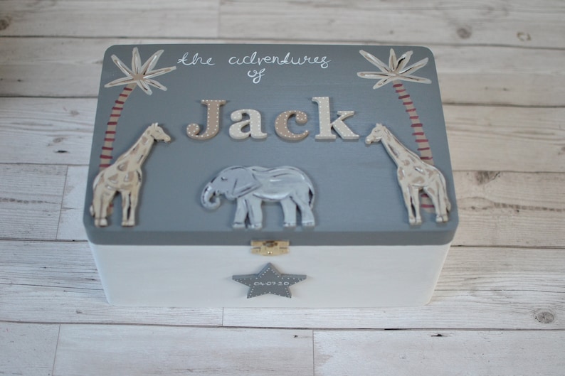 Personalised Wooden baby keepsake box, Jungle design Memory Box, Time capsule box, Keepsake Box, Children's Memory Box, The Adventures of, image 6