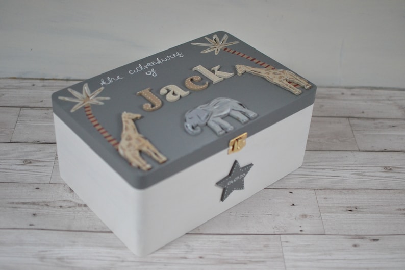 Personalised Wooden baby keepsake box, Jungle design Memory Box, Time capsule box, Keepsake Box, Children's Memory Box, The Adventures of, image 8