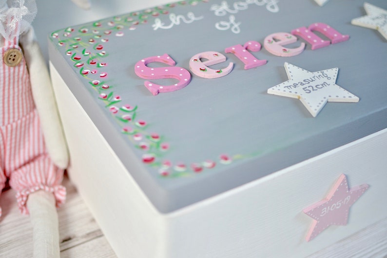 Wooden Keepsake Box Rose Design Gift Baby Girl Wooden Memory Etsy UK