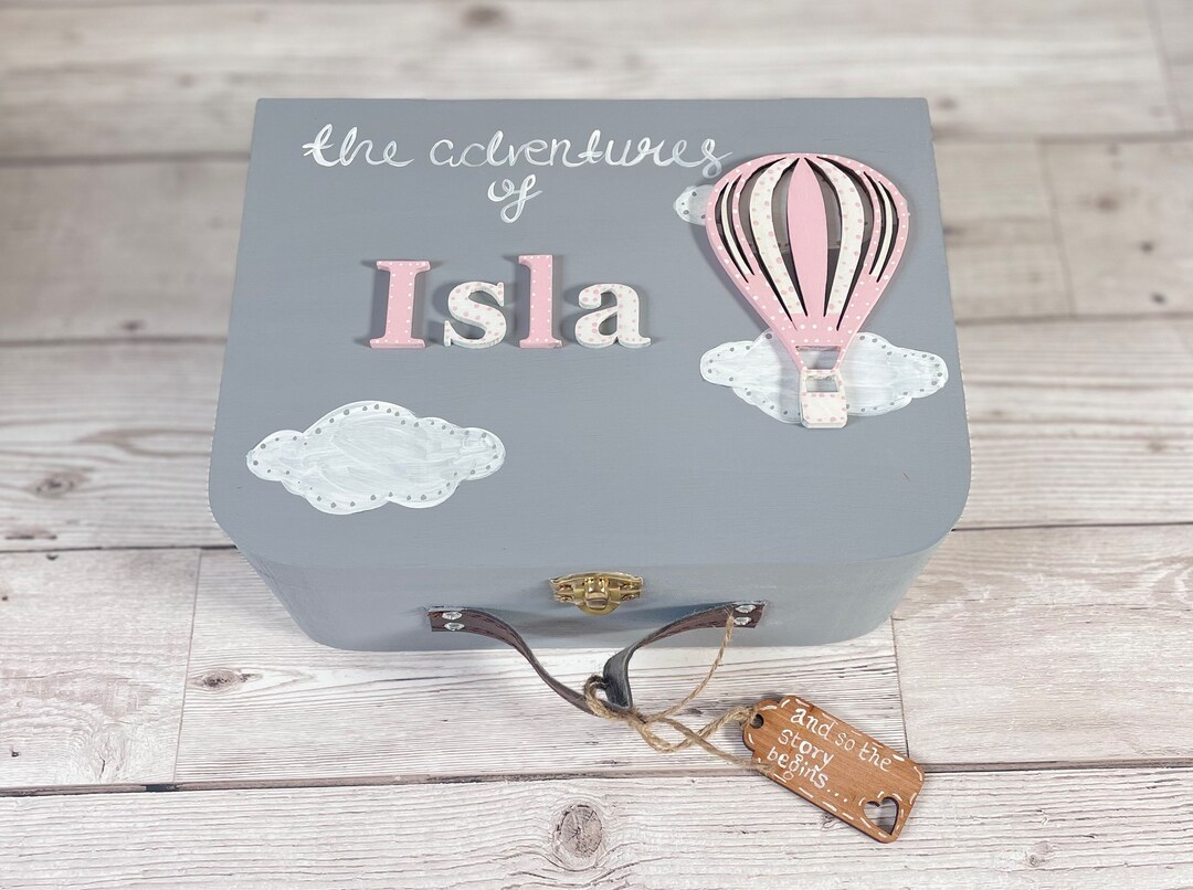 Baby Girl Keepsake Box, Girl Memory Box, Childrens Wooden Suitcase Box