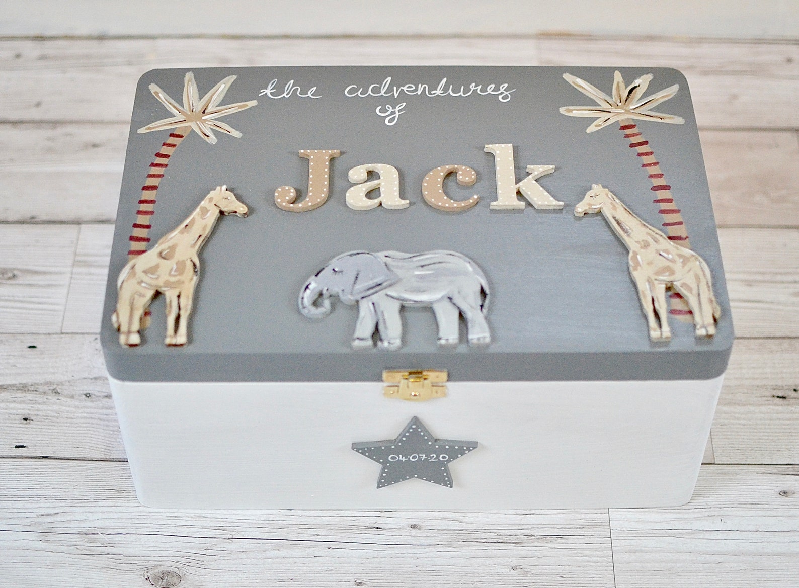 Personalised Wooden Baby Keepsake Box Jungle Design Memory Etsy UK