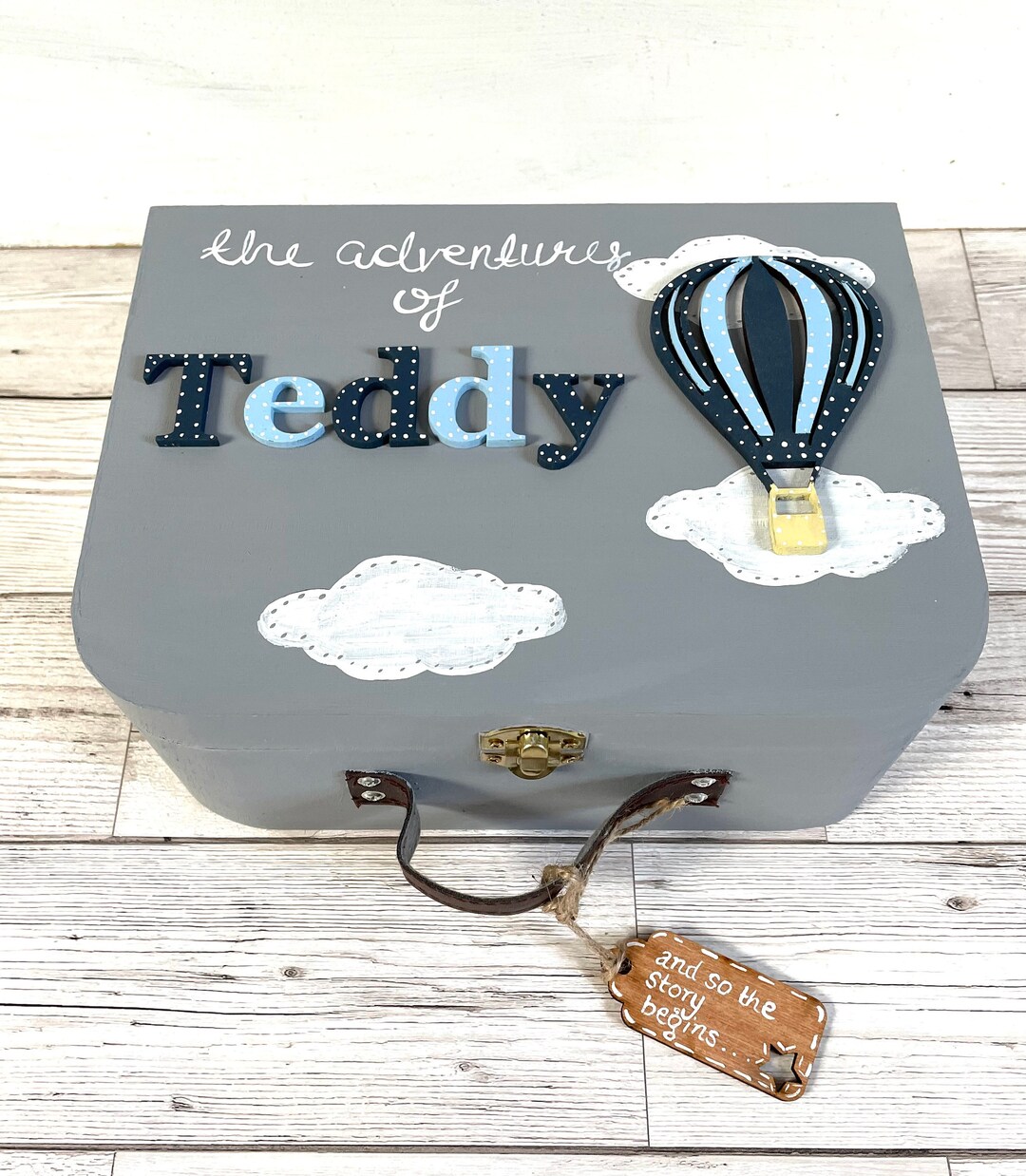Personalised Boys Keepsake Box, Memory Box Suitcase for Boys, Children's Wooden Suitcase Box