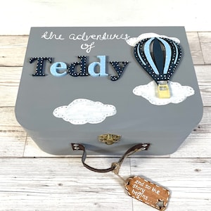 Personalised Boys Keepsake Box, Memory Box Suitcase for boys, Children's Wooden Suitcase Box, New Baby Gift, new baby gift grandchild