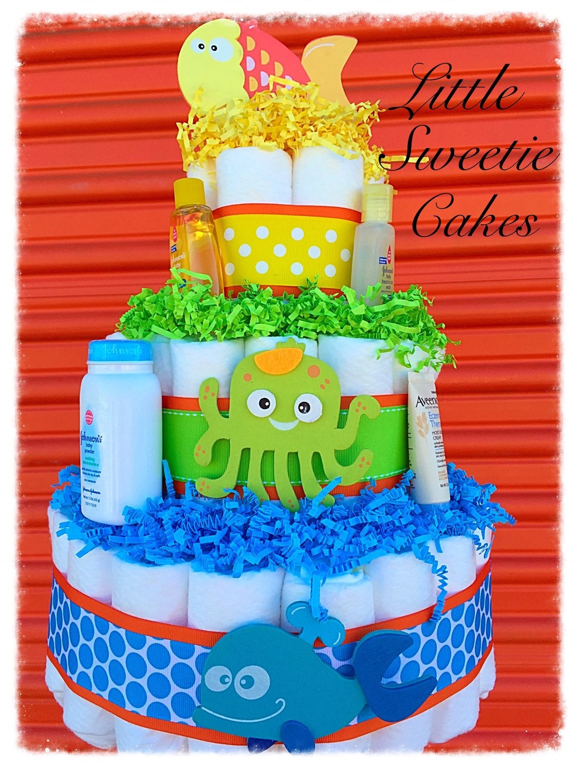 3 Tier Under The Sea Diaper Cake Gender Neutral Baby Shower Etsy