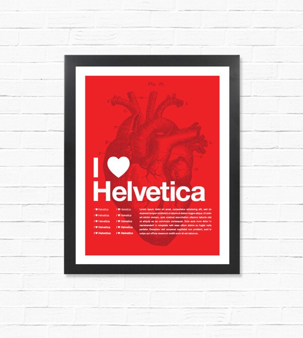 I Love Helvetica - Digital Print - Red Anatomical Heart Type Poster - Downloadable Poster - Printable Wall Art - Instant Download Poster