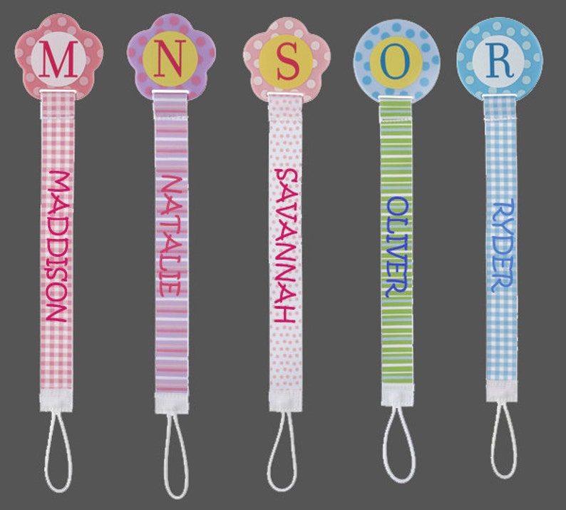 Monogram Pacifier Clip with Embroidered Name Personalized Etsy
