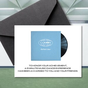 Carte de voeux inspirée de félicitations de départ | Record de jazz provocateur | inspirée de Lumon de remise des diplômes | Carte de félicitations