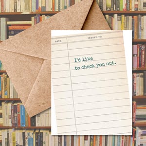 Vintage Library Card Love Card / Check You Out Love + Anniversary Card / Carta per amanti dei libri / Carta personalizzata