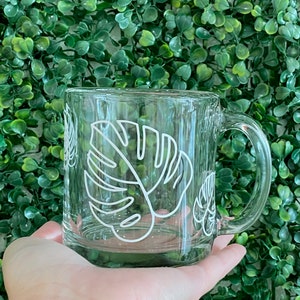 Monstera Leaf Clear Glass Mug | Plant Lady Mug | Plant Dad Mug
