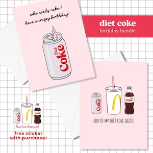Diet Coke Birthday Card Bundle | 2 Different Card Designs + Free Sticker!