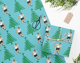 Dribbling Thru the Trees Gift Wrapping Sheet Christmas Wrapping Paper Soccer Player Pine Tree Soccer Ball Blue Wrapping Paper Gift for Him