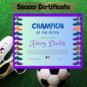 Diplômes de football Blue Boots, Récompenses à imprimer, Modèle de certificat, Diplômes sportifs, Récompenses de l'équipe de football, Récompenses de participation