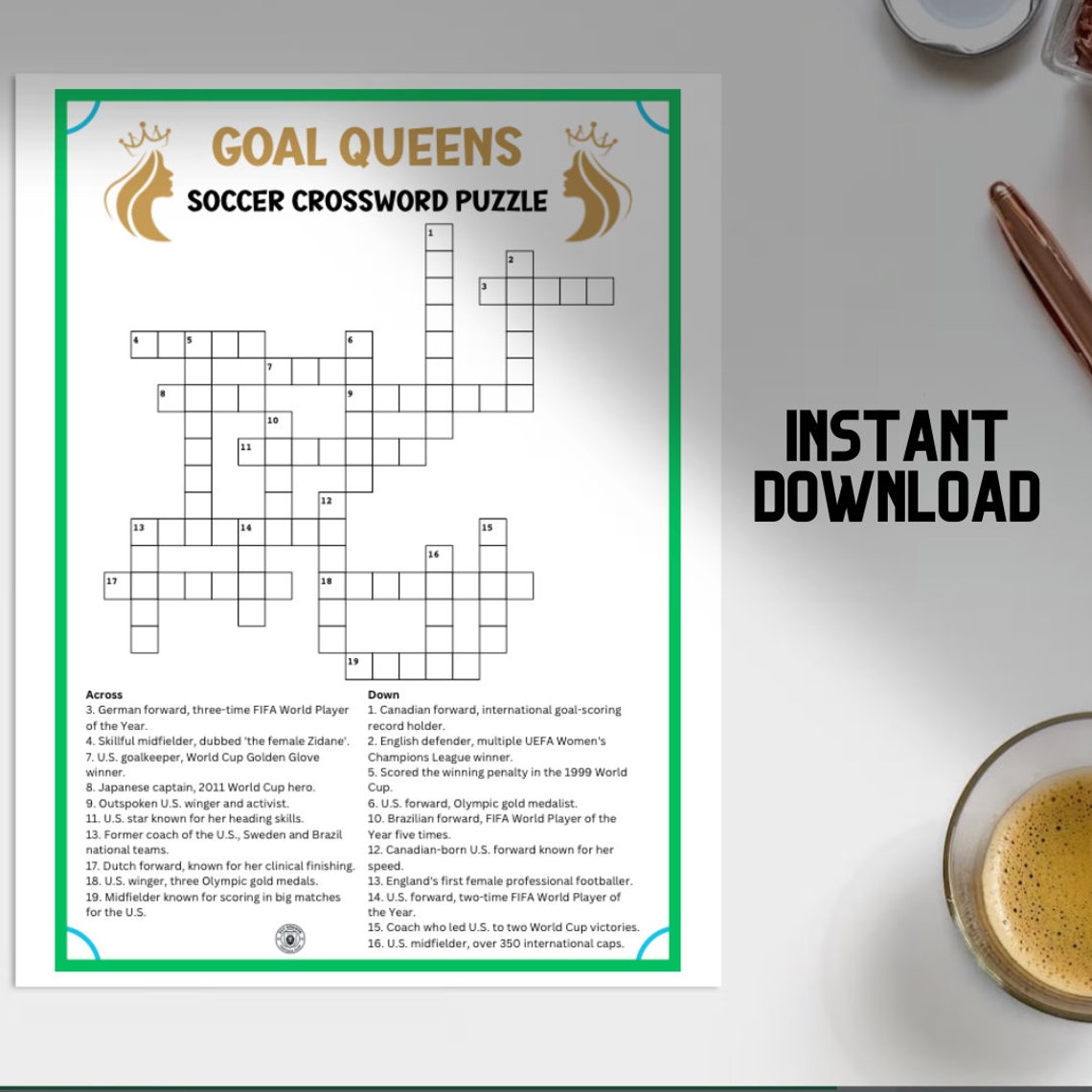 Goal Queens Soccer Crossword Puzzle, Women's Soccer Trivia, Crossword