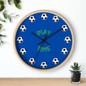 Soccer Play Time Wall Clock, Playroom Wall Decor, Nursery Decor, Wooden Clock, Kid&#39;s Playroom, Basement Decor, Soccer Gift, Soccer Birthday