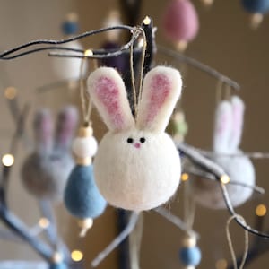 Bunny Ornament, Easter Rabbit, White Felted Wool Rabbit, Christmas Tree Decoration