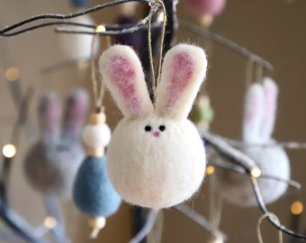 Bunny Ornament, Easter Rabbit, White Felted Wool Rabbit, Christmas Tree Decoration