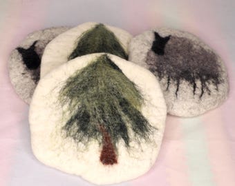 Pine Tree Trivet, Felted Wool Hot Pad, Felt Trivet with Pine Tree,  Rustic Felted Potholder