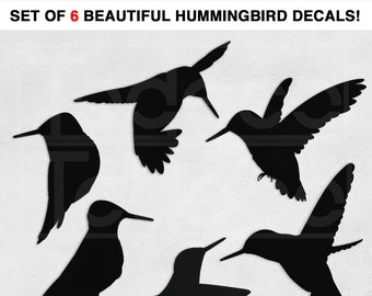 Hummingbird Silhouette Wall Decal - Set of 6 Vinyl Stickers