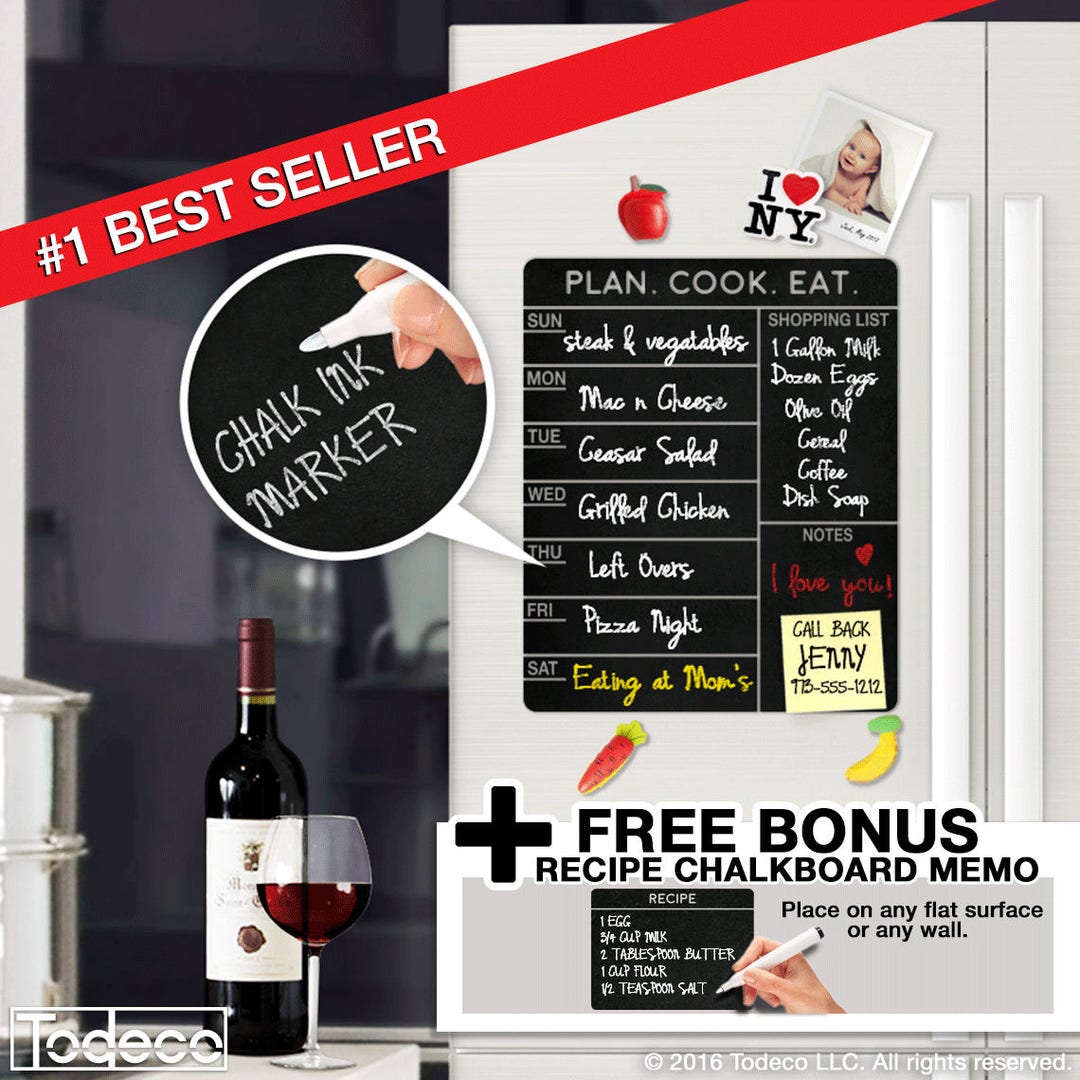Meal Planner, Chalkboard Meal Planner, Menu Schedule, Refrigerator Decal, Menu Board, Kitchen