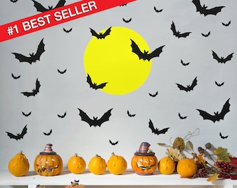 Naklejka ścienna z motywem nietoperzy i księżyca na Halloween, zestaw 36 sztuk