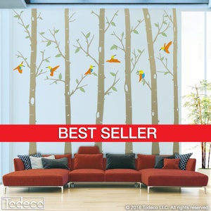 Birch Tree Wall Decal, Hummingbirds Birch Tree Wall Decal, Nursery Wall Decal, Humming Bird Tree Wall Decal, Tree Wall Decal - By Todeco