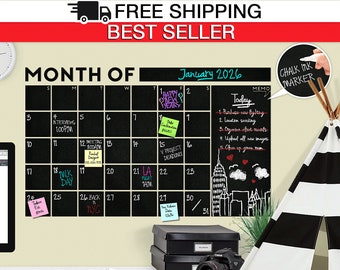 Chalkboard Calendar Decal, HUGE! Modern Monthly Chalkboard with Memo Wall Calendar, Blackboard / Large Calendar, Chalkboard Wall Calendar