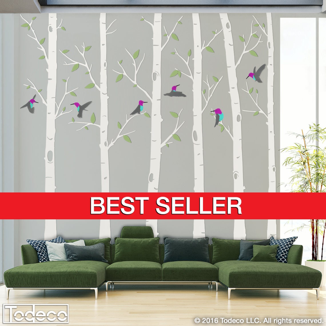 Birch Tree Wall Decal Birch Tree Decal Humming Birds Birch Etsy Canada
