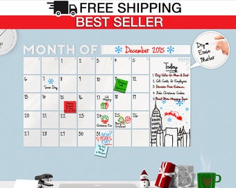 Dry Erase Calendar Decal - HUGE! Modern Dry Erase Monthly with Memo Wall Calendar - White board /Dry Erase Decal - Large Calendar - Todeco