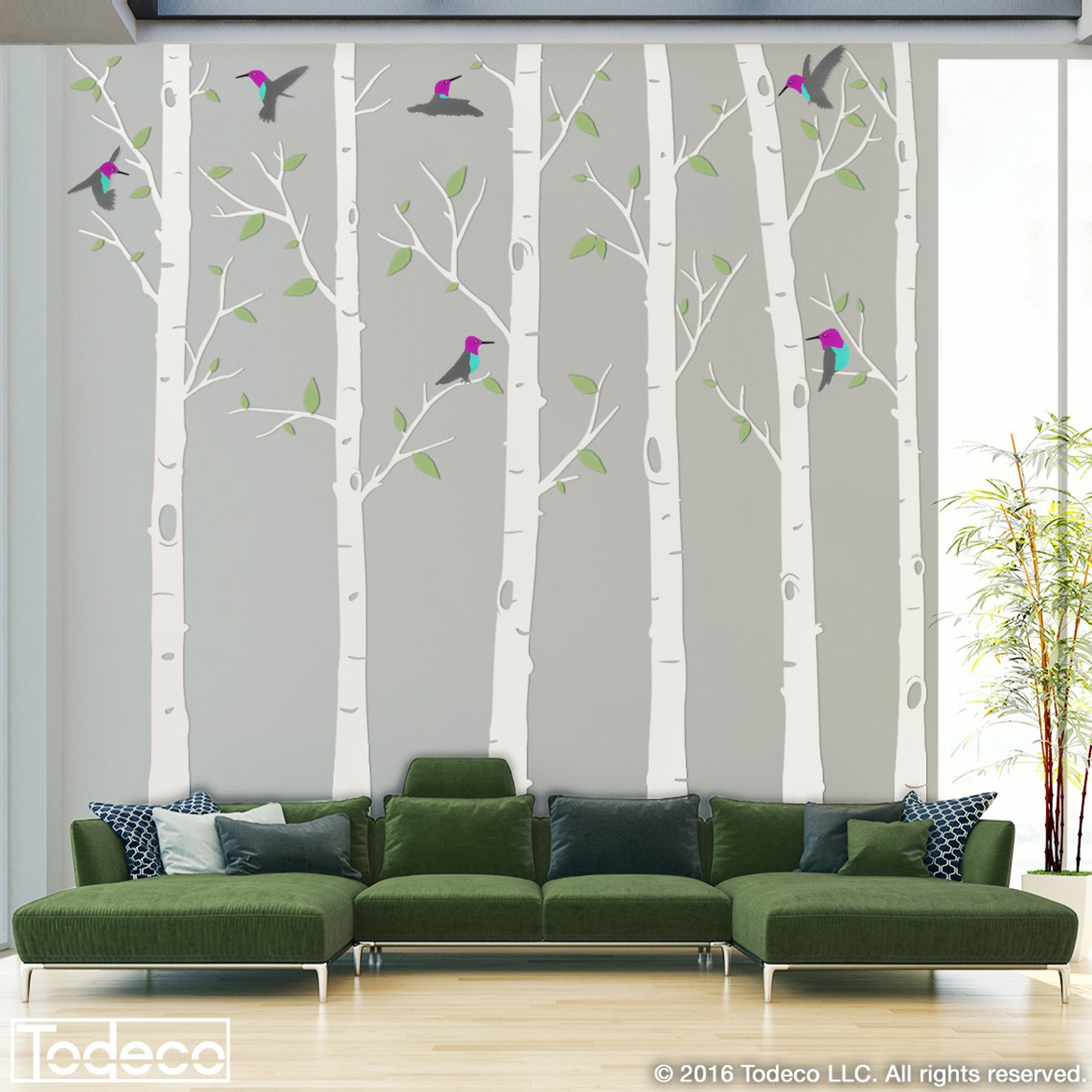 Birch Tree Wall Decal Birch Tree Decal Humming Birds Birch Etsy