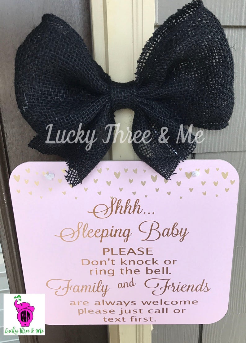 Pink /& Gold Hearts Sleeping Baby Sign