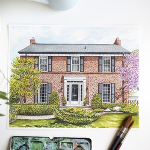 Custom House Portrait, Hand Painted House Painting Realtor Closing Gift Original Watercolor Painting Housewarming Gift image 1