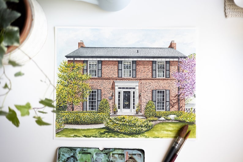 Custom House Portrait, Hand Painted House Painting Realtor Closing Gift Original Watercolor Painting Housewarming Gift image 1