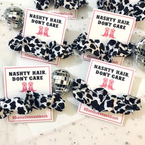 Nashty Hair Don't Care Bachelorette Cow Print Hair Tie, Gettin Nashty Nash Bash Last Hoedown Nashville Bride's Last Ride Rodeo Hangover Kit